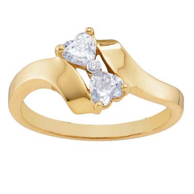 "Rhapsody" Kissing Hearts  Ring With Diamond Accent Middle