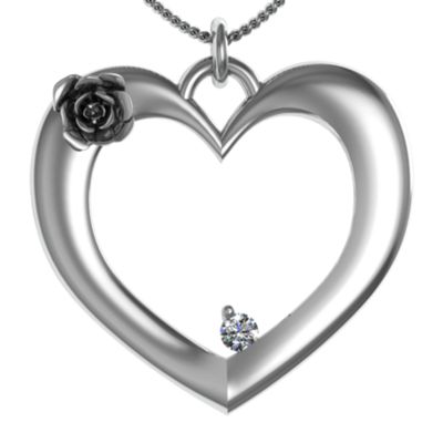 "Corsage" Rose and Birthstone Heart  Pendant