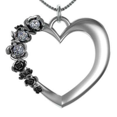 "Bouquet" Rose and Birthstone Heart  Pendant