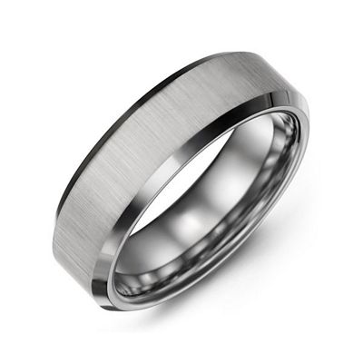 Mens Satin Finish Center Polished Tungsten Mens Ring