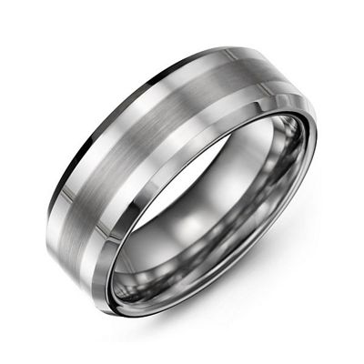 Mens Brushed Center Stripe Polished Tungsten Promise Ring