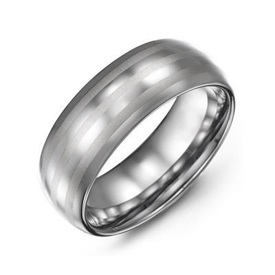 Mens Tungsten Polished Triple Stripe Satin Center Promise Ring