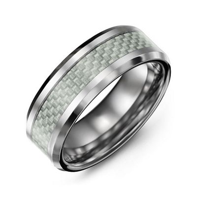 Mens Clear carbon Fiber Inlay Polished Tungsten  Promise Ring