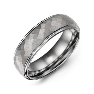 Mens Hammered Center Polished Tungsten Promise Ring