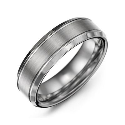 Mens Polished Beveled Edge Brushed Center Tungsten Promise Ring