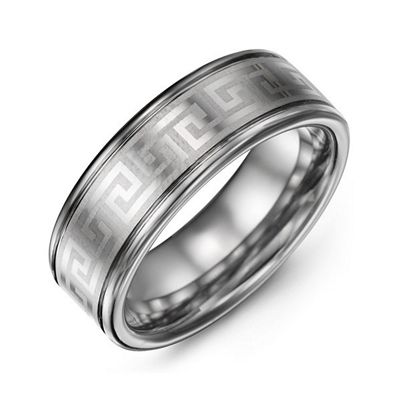 Mens Polished Eternal Greek Key Tungsten Promise Ring
