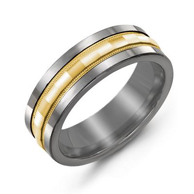 Mens Tungsten Grooved Center Band Mens Ring