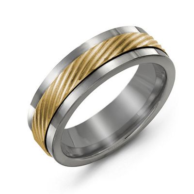 Mens Polished Tungsten Detailed Center Band Mens Ring