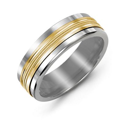 Mens Modern Beaded Center Tungsten Band Mens Ring