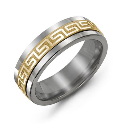 Mens Greek Key Tungsten Band Mens Ring