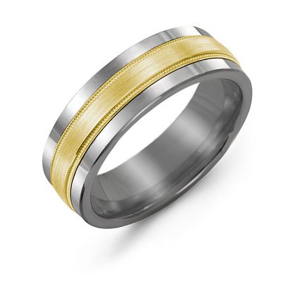 Mens Grooved Center Tungsten Band Mens Ring