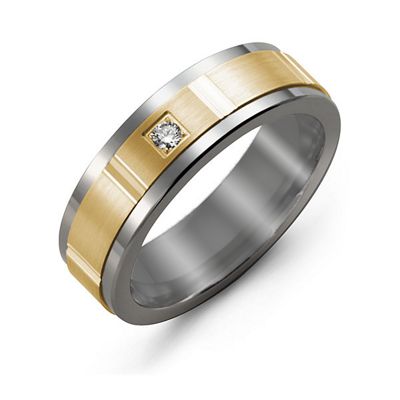 Mens Tungsten Accent Diamond Band Mens Ring
