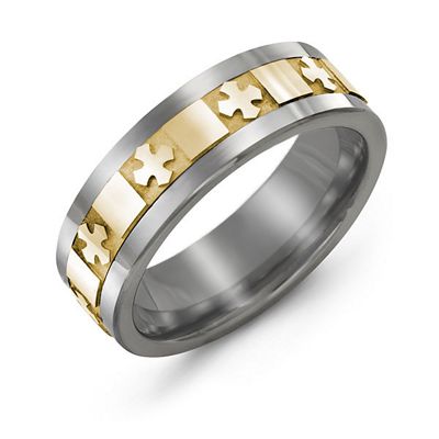 Mens Polished Crosses Tungsten Band Mens Ring
