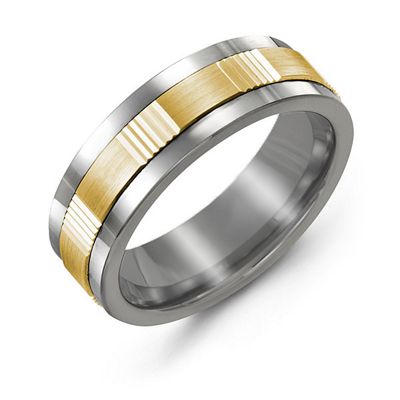 Mens Brushed Ribbed Tungsten Mens Band Ring