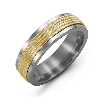 Mens Ribbed Center Tungsten Band Mens Ring