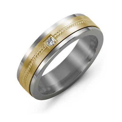 Mens Beaded Diamond Center Tungsten Band Mens Ring