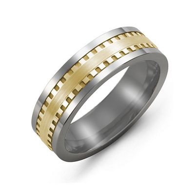 Mens Vertical Grooved Center Tungsten Band Mens  Ring