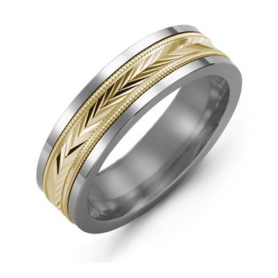 Mens Tungsten Diamond Cut Inlay Band Mens Ring