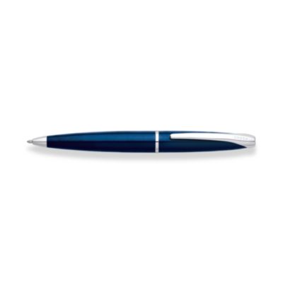 Translucent blue lacquer ball-point pen with chrome plated appointments