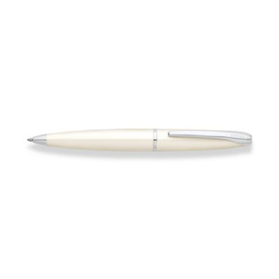 Pearlescent White ball-point pen with chrome plated appointments