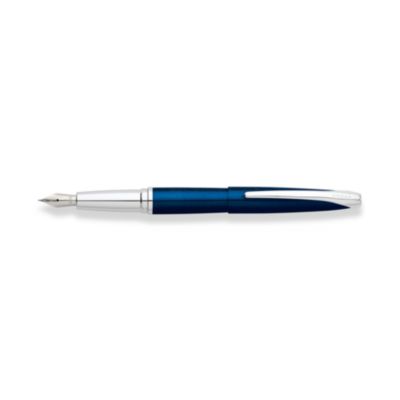 Translucent Blue Lacquer Fountain Pen with chrome plated appointments and stainless steel nib