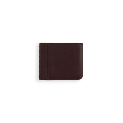 Full-Grain Pebbled Brown Leather Bifold Coin Wallet