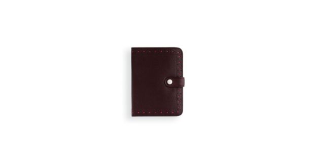 Full-Grain Pebbled Brown/Pink Leather Passport Wallet