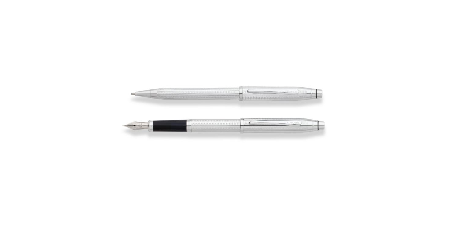 Century II Engraved Chrome Ballpoint & Fountain Pen Set - Medium Nib