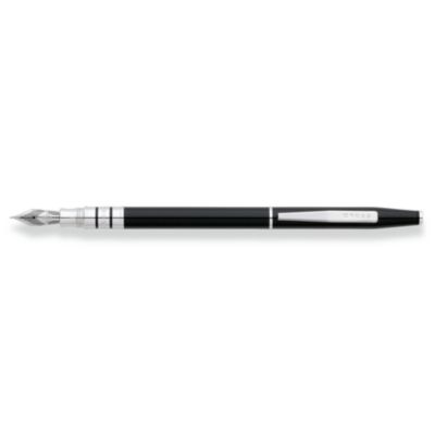 Stylo plume noir laqué à pointe avecplume rhodié en or 18ct / 750/1000 ème