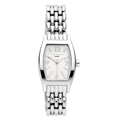 Product image for Manhattan Dames Horloge met gepolijst roestvrijstalen kast en armband met eenwit metallic gegraveerde wijzerplaat 
