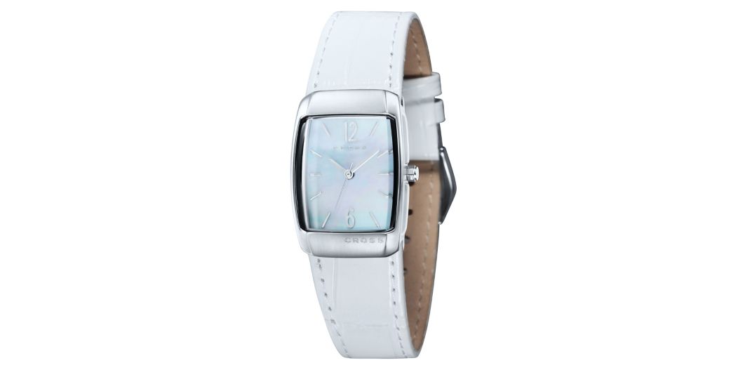 Women's Designer Watch With Mother of Pearl Dial and White Leather Strap