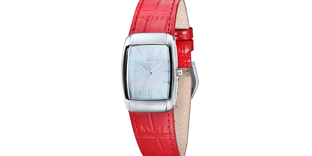 Women's Designer Watch With Mother of Pearl Dial and Red Leather Strap