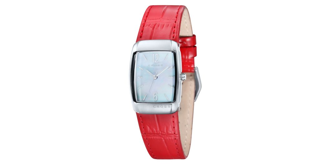 Women's Designer Watch With Mother of Pearl Dial and Red Leather Strap