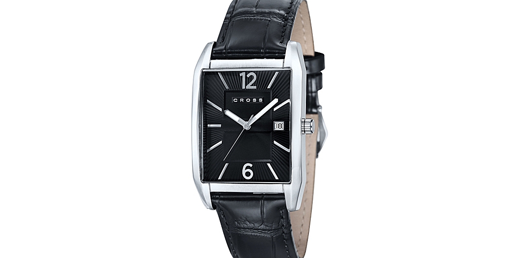 Men's Designer Watch With Rectangular Textured Black Dial