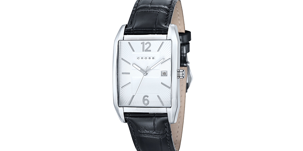 Men's Designer Watch With Rectangular Textured White Dial