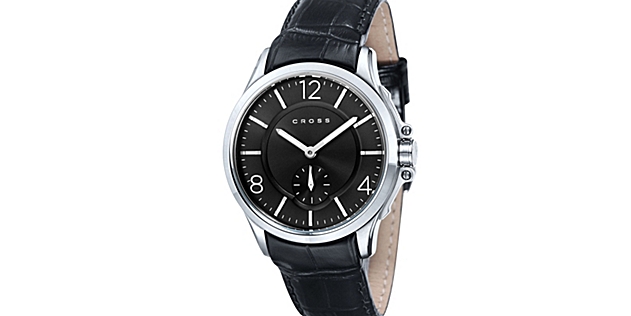 Men's Designer Watch with Round Black Dial and Subdial Seconds Display