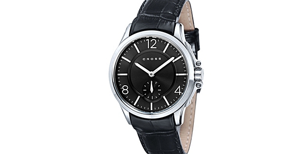 Men's Designer Watch with Round Black Dial and Subdial Seconds Display