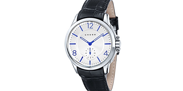 Men's Designer Watch with Round White Dial and Blue Subdial Seconds Display