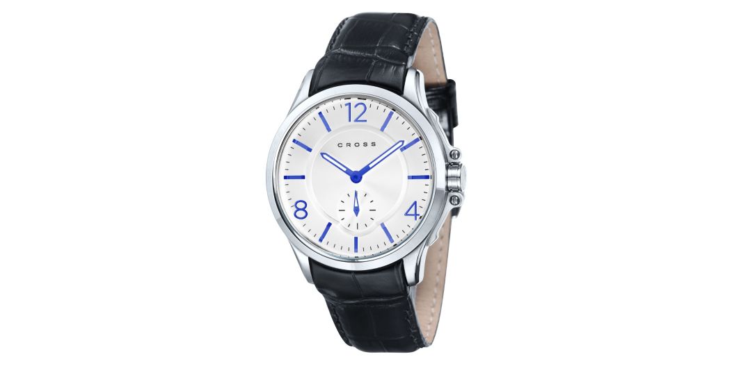 Men's Designer Watch with Round White Dial and Blue Subdial Seconds Display