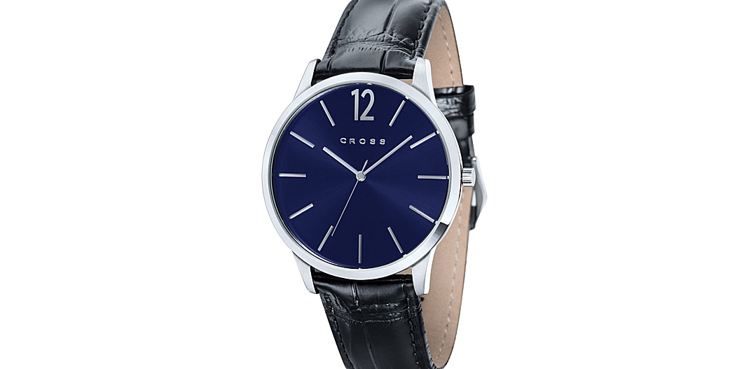 Men's Designer Watch with Round Dial and Black Leather Strap
