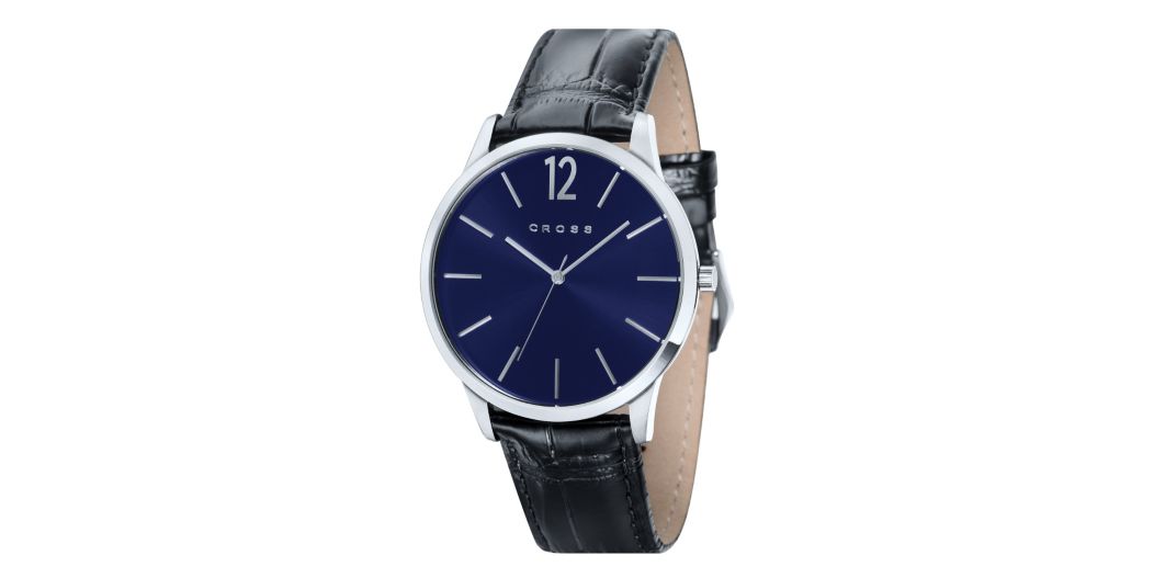 Men's Designer Watch with Round Dial and Black Leather Strap