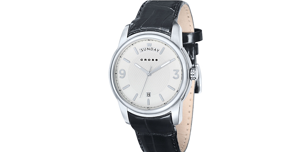 Men's Designer Watch with Round White Dial and Subdial Seconds Display