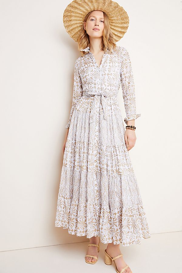 Slide View: 1: Malia Tiered Maxi Shirtdress