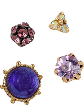 CARVED FLOWER 4-STUD EARRING SET PURPLE