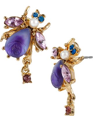 CARVED FLOWER BUG STUD EARRING PURPLE