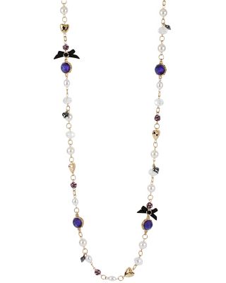 CARVED FLOWER PEARL LONG NECKLACE PURPLE