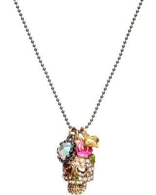 CRYSTAL SKULL CHARM NECKLACE MULTI