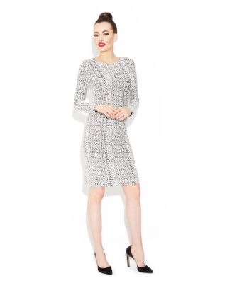 Fitted Long Sleeve Overlay Dress Blackwhite Jumpzoom