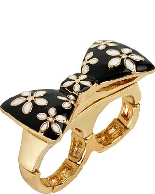 FLOWER BOW STRETCH RING BLACK-WHITE