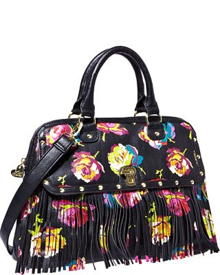 FRINGEY FLORAL DOME SATCHEL BLACK